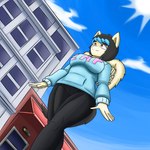 anthro black_hair blue_hair building clothing female fur hair hoodie outside purple_eyes skyscraper solo topwear wings yellow_body yellow_fur arisenleaf fluffy_pony mythology sammy_(arisenleaf) equid equine fluffy_pony_(species) mammal mythological_creature mythological_equine pegasus 1:1 hi_res