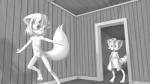 anthro casual_nudity clothed clothing duo female flat_chested genitals looking_back male navel nipples nude nude_female pussy towel young young_anthro young_female young_male sakuramoto dreamkeepers mace_(dreamkeepers) paige_(dreamkeepers) domestic_cat felid feline felis mammal 16:9 2017 hi_res monochrome widescreen