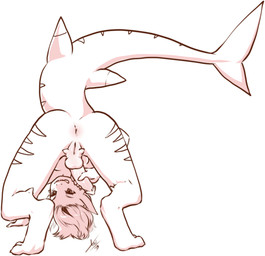 anthro anus backsack balls biped erection fin genitals hair herm intersex penis solo tail tail_fin vulva young young_anthro young_herm young_intersex aogami fish marine shark hi_res monochrome