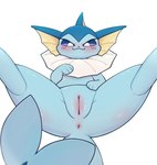 anus blue_body blush bodily_fluids butt female feral genital_fluids genitals looking_at_viewer purple_eyes pussy simple_background smug solo spread_legs spreading tail vaginal_fluids white_background park_horang nintendo pokemon eeveelution generation_1_pokemon pokemon_(species) vaporeon hi_res