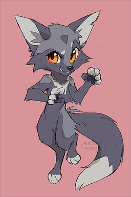 anthro black_nose black_pawpads dipstick_tail eyelashes female fur grey_body grey_fur grey_markings markings midair nude orange_eyes pawpads pink_background simple_background solo tail tail_markings teeth azzai canid canine fox mammal red_fox silver_fox true_fox 2021 2:3 cel_shading colored colored_sketch digital_drawing_(artwork) digital_media_(artwork) shaded sketch