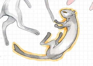 ambiguous_feral ambiguous_gender brown_sclera feral fur grey_body grey_fur grey_tail solo tail strawgoatcult mammal mustelid musteline stoat true_musteline weasel 2026 marker_(artwork) multiple_images traditional_media_(artwork)
