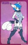 2017 anthro anthrofied big_breasts blue_body blue_fur breasts digital_media_(artwork) felid female front_view fur generation_6_pokemon genitals hair hi_res looking_at_viewer mammal meowstic model_sheet multi_tail nintendo nipples nude pinup pokemon pokemon_(species) pokemorph pose punishedkom pussy red_eyes simple_background solo standing tail white_body white_fur