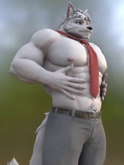abs accessory anthro barazoku belt biceps black_belt bottomwear bottomwear_pull chest_tuft claws clothed clothing clothing_pull facial_hair finger_claws footwear forearm_muscles fur goatee grey_body grey_clothing grey_footwear grey_fur hair male muscular muscular_anthro muscular_male navel necktie nipples obliques pants pants_pull pecs pubes quads red_eyes red_necktie rubbing_chest sideburns solo tail topless triceps tuft underwear white_hair wolfiebare bae_wulf_(wolfiebare) canid canine canis mammal wolf 2025 3:4 3d_(artwork) 3d_animation animated digital_media_(artwork) no_sound short_playtime video