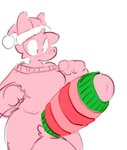anthro balls big_penis christmas_clothing christmas_headwear clothing freckled_face freckles genitals hat headgear headwear holidays huge_penis hyper hyper_genitalia hyper_penis male penis pink_balls pink_body pink_clothing pink_sweater pink_topwear santa_hat simple_background solo sweater topwear white_background sofmallow christmas liliko_(sofmallow) 2022 absurd_res digital_drawing_(artwork) digital_media_(artwork) hi_res