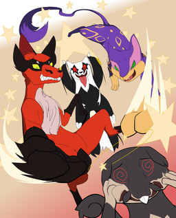 ambiguous_gender attack dizzy feral group spiral spiral_eyes star jaylus_t_meowstic nintendo pokemon alolan_form alolan_rattata galarian_form galarian_linoone generation_5_pokemon generation_7_pokemon generation_8_pokemon liepard pokemon_(species) regional_form_(pokemon) thievul absurd_res hi_res