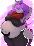 anthro belly belly_tattoo big_belly biped bodily_fluids bottomwear bra bulge clothing eyes_closed front_view fur grey_body grey_fur gynomorph hair intersex navel obese obese_anthro obese_gynomorph obese_intersex overweight overweight_anthro overweight_gynomorph overweight_intersex pants pokeball premier_ball purple_hair solo sports_bra stretch_marks stretching sweat tattoo thick_thighs underwear wide_hips yoga_pants mcerror nintendo pokemon fan_character zor_(nya4) generation_5_pokemon pokemon_(species) zoroark 2024 3:4 absurd_res hi_res