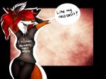 anthro clothing collar female hair red_eyes red_hair shirt solo text topwear shutupjen jen_(shutupjen) canid canine fox mammal 4:3 hi_res