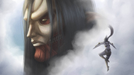 black_hair duo exposed_muscle exposed_teeth fog grey_eyes hair humanoid_pointy_ears macro omni-directional_mobility_gear pointy_ears survey_corps thunderspears higuys920 attack_on_titan eren_jaeger mikasa_ackerman human humanoid mammal titan_(attack_on_titan) 2021