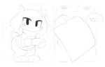 2_panel_comic anthro black_eyes blush blush_lines clothing ellipsis facial_scar female floppy_ears heart_symbol holding_object holding_paper holding_with_two_hands looking_at_viewer lop_ears paper scar scut_tail short_tail simple_background solo standing stuttering sweater tail tail_motion tailwag text topwear white_background x_scar kekitopu cave_story sue_sakamoto lagomorph mammal mimiga 2022 absurd_res english_text hi_res monochrome