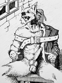 animal_genitalia animal_penis anthro balls canine_genitalia canine_penis clothed clothing erection genitals knot partially_clothed penis sitting solo strapped_to_a_chair u4e mythology canid canine mammal mythological_canine mythological_creature werecanid werecanine werecreature werewolf 3:4 hi_res traditional_media_(artwork)