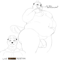 accessory anthro anthrofied big_butt black_nose blush breasts buckteeth butt crown duo fupa genitals hand_on_belly hand_on_breast headgear love_handles male moobs necktie nude overweight overweight_anthro overweight_male penis teeth text whiskers inkgoat disney hoppers_(disney) pixar jerry_generazzo king_george_(hoppers) beaver mammal rodent 2026 english_text hi_res