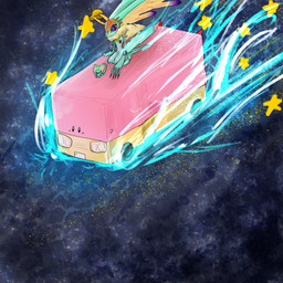 ambiguous_gender anthro antlers big_ears biped bipedal_feral blue_eyes blush blush_stickers bus chest_tuft clothed clothed_anthro clothed_feral clothing colored_nails commercial_vehicle cosmic_background detailed_background digitigrade dipstick_tail driving feral fingernails fluffy fluffy_tail fur group head_wings horn huge_wings kindergarten_uniform kneeling markings mouthless multicolored_body multicolored_eyes multicolored_fur nails neck_tuft notched_ear orange_body orange_fur pink_body pink_eyes pupils purple_fingernails purple_nails purple_sclera red_body riding school_bus school_uniform semi-anthro sitting size_difference sky space space_background star star_polygon starry_background starry_sky tail tail_markings tan_body tan_fur teal_body teal_eyes teal_fur three-quarter_view trio tuft uniform unusual_wing_placement vehicle wearing_hat wings afuta_senshirinu kirby_(series) kirby_and_the_forgotten_land nintendo elfilin fecto_elfilis kirby alien chinchilla chinchillid mammal rodent starling_(kirby) 1:1 2022 absurd_res digital_drawing_(artwork) digital_media_(artwork) hi_res japanese_description male_(lore)