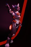 anthro armor athletic athletic_anthro black_body black_fur claws cybernetics female fingerless_(marking) fingerless_gloves_(marking) fur gloves_(marking) gun hair hexagon holding_object holding_weapon looking_at_viewer machine markings orange_armor ranged_weapon red_body red_fur red_hair simple_background smile solo standing toe_claws weapon white_body white_fur pat3awelitas300 lyll4_(pat3awelitas300) cyborg protogen 3d_(artwork) absurd_res digital_media_(artwork) hi_res