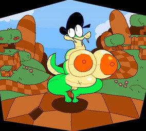 anthro apple areola armless big_breasts big_butt black_clothing black_eyes black_hat black_headwear bouncing_breasts breasts butt clothing cloud day fangs female female_anthro flower food fruit genitals grass green_body green_scales green_tail hat headgear headwear hip_sway huge_breasts huge_butt huge_hips huge_thighs long_neck multicolored_body multicolored_scales navel nipples non-mammal_breasts non-mammal_navel non-mammal_nipples nude orange_areola orange_nipples outside overweight overweight_anthro overweight_female path plant scales seductive shaking_butt sharp_teeth sky smile solo tail teeth thick_thighs tree two_tone_body two_tone_scales two_tone_tail vulva walking walking_towards_viewer wearing_hat wide_hips x_navel yellow_body yellow_nose yellow_scales yellow_tail superiorfox lucy_swallows reptile scalie snake 2025 2d_animation animated digital_media_(artwork) loop no_sound short_playtime webm