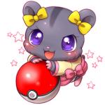 blush bow_(feature) bow_accessory clothing ear_bow eyelashes female feral fur grey_body grey_fur open_mouth pokeball purple_eyes simple_background solo standard_pokeball star tongue white_background aimia492 jewelpet nintendo pokemon sanrio sega sega_fave amelie_(jewelpet) cricetid hamster mammal rodent 1:1 crossover low_res