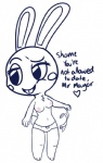 anthro breasts clothed clothing female nipples panties solo suggestive text topless underwear neonlink animal_crossing nintendo bunnie_(animal_crossing) lagomorph leporid mammal rabbit english_text monochrome sketch