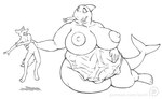 abdominal_bulge anthro anthro_pred belly big_belly big_breasts body_outline breasts duo_focus female female_pred group huge_belly huge_breasts imprint larger_female male male_prey mass_vore multiple_prey nipples oral_vore overweight overweight_female size_difference smaller_male swallowing vore zevtibull leguna_(zevtibull) canid canine cetacean dolphin mammal marine oceanic_dolphin orca toothed_whale 2018 digital_media_(artwork) monochrome