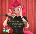 anthro anthrofied clock clothing duo electronics female humor microphone shirt text topwear watch wristwatch donglysfm friendship_is_magic hasbro info_wars my_little_pony alex_jones pinkie_pie_(mlp) arthropod changeling equid equine horse mammal pony 3d_(artwork) digital_media_(artwork) english_text hi_res meme source_filmmaker_(artwork)