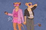 anthro anthrofied bottomwear breasts cellphone cheek_tuft clothed clothing duo electronics eyewear facial_tuft female female/female fully_clothed halter_top hand_holding holding_cellphone holding_object holding_phone holding_smartphone jacket looking_at_viewer navel pants phone shorts smartphone smile smiling_at_viewer smirk smirking_at_viewer sunglasses tail tail_tuft topwear tuft jace_apollo disney the_lion_guard the_lion_king tiifu_(the_lion_guard) zuri_(the_lion_guard) felid lion mammal pantherine