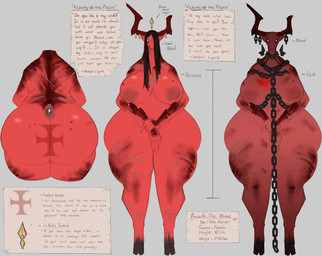 anthro antlers big_breasts big_butt breasts butt cloven_hooves female hooves horn huge_breasts huge_butt nude nun red_body red_skin scar slave solo tall text thick_thighs wide_hips dongwongtang azzith_(dongwongtang) demon english_text hi_res model_sheet