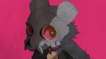 ambiguous_gender anthro black_body black_fur bone collar feral fur horn ominous pink_background simple_background skull skull_head solo yellow_sclera unknown_artist disney the_owl_house king_clawthorne canid mammal titan_(the_owl_house) absurd_res hi_res