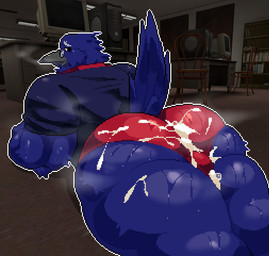 accessory after_sex age_difference anthro anthrofied back_muscles backsack balls barazoku big_balls big_butt big_nipples blue_body blue_skin bodily_fluids brazilian brazilian_youtuber butt clothed clothing cum cum_in_ass cum_inside cum_on_butt elderly_male erection eyewear genital_fluids genitals glasses looking_back lying lying_on_ground male male/male muscular muscular_anthro muscular_male musk musky_balls musky_butt necktie nipples older_male on_front on_ground pixelated presenting_balls raised_tail rear_view red_necktie solo tail text thick_thighs underwear wearing_glasses youtuber ritcherr kraven_(kraven_the_raven) avian bird corvid corvus_(genus) crow oscine passerine digital_media_(artwork) pixel_(artwork)