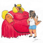 anthro comparing duo female intersex intersex/female morbidly_obese morbidly_obese_female obese obese_anthro obese_female overweight overweight_anthro overweight_female pose posing_for_picture size_difference slightly_chubby slightly_chubby_anthro slightly_chubby_intersex standing wearing_clothing_character leoz claire_(xausr32) eileen_(leoz) african_wild_dog canid canine mammal 1:1 absurd_res hi_res