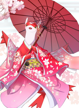 accessory ambiguous_gender anthro asian_clothing blush blush_lines cherry_blossom clothing east_asian_clothing flower holding_parasol looking_at_viewer multicolored_body open_mouth parasol plant prunus_(flower) solo tongue two_tone_body yellow_eyes sonymonster793 nintendo pokemon generation_3_pokemon latias legendary_pokemon pokemon_(species) 2026 hi_res female_(lore)