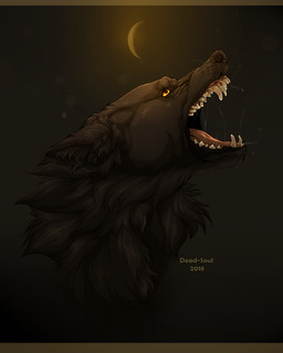 ambiguous_gender black_body black_fur bodily_fluids cheek_tuft ears_back facial_tuft fangs feral fur moon neck_tuft open_mouth orange_eyes pivoted_ears saliva saliva_string solo teeth tuft msdeadsoul raven_(raven_blackwolf) canid mammal 2018 4:5 dated signature
