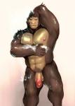 5_fingers abs anthro balls bathing biceps biped brown_body brown_fur countershade_torso countershading fingers flaccid front_view fur genitals glans glistening green_eyes hand_behind_head hand_on_head humanoid_genitalia humanoid_hands humanoid_penis looking_at_viewer male muscular muscular_anthro muscular_male nipples nude pecs penis pink_nipples pose pubes shower showering simple_background soap solo standing tan_balls tan_body tan_countershading tan_penis tan_skin water wet wet_body wet_fur white_background iceman1984 evane dax_(evane) ape gorilla haplorhine mammal primate 2015 digital_media_(artwork) hi_res portrait three-quarter_portrait