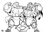 abs anthro big_muscles clothing diaper duo flexing huge_muscles hyper hyper_muscles male male/male muscular muscular_male pecs brickoven canid canine canis hyena mammal wolf hi_res