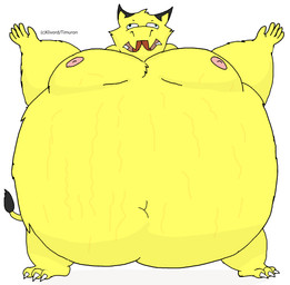 belly belly_inflation cross-eyed fur inflation male moobs nipples overweight strained stretch_marks taut waddling yellow_body yellow_fur timuron azdov hi_res