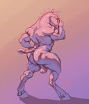 anthro anus balls butt equine_anus genitals hand_on_face hooves male muscular muscular_anthro muscular_male narrowed_eyes nude shadow simple_background solo standing tail tail_wraps three-quarter_view wraps laser_(artist) equid equine horse mammal full-length_portrait portrait restricted_palette signature