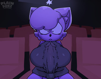 anthro autotitfuck autotitfuck_under_clothes big_breasts big_penis bodily_fluids breast_play breasts clothed clothing embarrassed erection erection_under_clothing forced genital_fluids genitals glistening glistening_body gynomorph head_tuft huge_breasts huge_penis intersex leaking_precum masturbation movie_poster movie_theater pantsless penile penile_masturbation penis precum precum_through_clothing purple_body sex shocked sitting solo theater titfuck titfuck_under_clothes translucent translucent_clothing tuft wet wet_clothing wide_eyed plainsokz salid hi_res