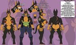 clothing cyberpunk_clothes female jacket lynda_(frapterbracllard) muscle_tone muscular patterned_fur scar solo text topwear blackarabi fan_character canid canine canis dobermann domestic_dog mammal pinscher english_text hi_res model_sheet reference_image