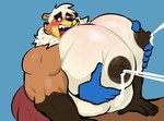 anthro balls big_muscles big_nipples big_pecs bodily_fluids cookie dark_nipples food genitals huge_muscles huge_nipples huge_pecs hyper lactating male male_lactation male_milking milk musclegut muscular nipples pecs solo squish nathanlepoyo roddy_bear bear mammal absurd_res hi_res