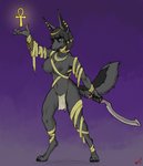 ankh anthro bandage bottomwear breasts clothing ear_piercing egyptian exposed_breasts female jewelry khopesh loincloth melee_weapon nipple_piercing nipples piercing simple_background solo sword weapon azzydrawsstuff anubian_jackal canid canine canis jackal mammal mummy undead hi_res