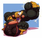 5_fingers 5_toes anthro balls bat bernese_mountain_dog big_balls big_muscles big_pecs big_penis black_body black_fur blush bobert bodily_fluids brown_body canid canine canis clothed clothing countershading domestic_dog drooling duo feet fingers flexing fur genitals grin hands_on_pecs hi_res holding_leg huge_balls huge_muscles huge_pecs huge_penis hyper hyper_balls hyper_genitalia hyper_muscles hyper_pecs hyper_penis jacob_(iron99) looking_at_another male mammal molosser mountain_dog muscular muscular_male nipples pecs penis plantigrade red_nipples red_penis saliva size_difference smile swiss_mountain_dog toes underwear underwear_only vein white_body white_countershading yellow_body yellow_countershading