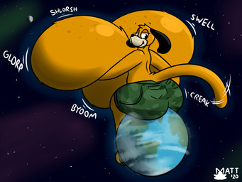 anthro big_breasts big_butt biped breasts butt earth female female_anthro floppy_ears freckles half-closed_eyes huge_breasts hyper hyper_breasts looking_back macro macro_anthro macro_female narrowed_eyes onomatopoeia orange_body planet sitting smile solo sound_effects space terra_macro text mattthetooncat duck_hunt nintendo duck_hunt_dog canid canine canis domestic_dog mammal 4:3 colored english_text hi_res