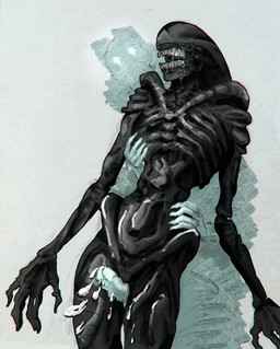 between_thighs bodily_fluids cum duo erection eyeless genital_fluids genitals male male/male penis sex thigh_sex chaomo alien_(franchise) alien ghost spirit xenomorph absurd_res half-length_portrait hi_res portrait
