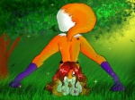 anthro breasts butt clothing detailed_background female footprint footwear forest grass legwear looking_at_viewer nipples outside pawprint plant seductive socks solo spread_legs spreading tongue tongue_out tree foxielove foxie canid canine fox mammal 4:3