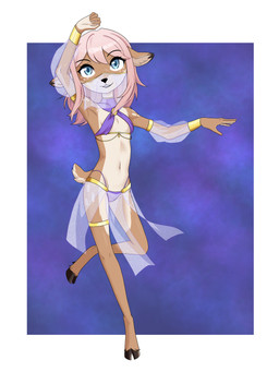 anthro blue_eyes breasts brown_body brown_fur clothed clothing countershade_face countershade_fur countershade_tail countershade_torso countershading dancing female fur hair harem_outfit hooves loli looking_at_viewer markings medium_hair multicolored_body multicolored_fur navel panties pink_hair short_tail simple_background skimpy slim small_breasts smile solo spots spotted_body spotted_fur tail translucent translucent_clothing two_tone_body two_tone_fur underwear unguligrade young young_anthro young_female ghosthoof deer mammal 3:4 absurd_res hi_res
