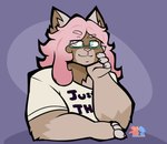 anthro brown_body brown_fur chest_tuft clothing eyewear fur glasses hair male meme_pose pink_hair shirt solo t-shirt text text_on_clothing text_on_shirt text_on_topwear topwear tuft thefoxsista game_theory envy_(softboienvy) matpat domestic_cat felid feline felis mammal ragdoll_cat hi_res meme