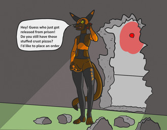 anthro broken_wall escape female flat_chested food penetration pizza prison_uniform sex_toy sex_toy_in_vagina sex_toy_insertion solo stirrup_legwear text vaginal vaginal_penetration vibrator vibrator_in_vagina trinitite tory_(trinitite) ahuizotl english_text