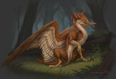 beak black_claws brown_body brown_fur claws female feral forest forest_background fur genitals grass looking_at_viewer nature nature_background pink_vulva plant solo text tree vulva white_body white_fur conditional_dnp ztalex mythology avian gryphon mythological_avian mythological_creature absurd_res alternate_version_at_source hi_res url