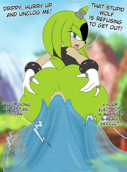 after_vore anal anal_penetration annoyed anthro bareback black_clothing black_shirt black_topwear blue_eyes blurred_background butt clothing dialogue electricity electricity_manipulation elemental_manipulation female female_pred fur gloves green_body green_fur handwear offscreen_character penetration sharp_teeth shirt solo spread_butt spreading stuttering teeth text topwear vore water_manipulation white_clothing white_gloves white_handwear prismrose idw_publishing sega sonic_the_hedgehog_(comics) sonic_the_hedgehog_(idw) sonic_the_hedgehog_(series) kitsunami_the_fennec surge_the_tenrec afrosoricid mammal tenrec 2025 absurd_res colored english_text hi_res