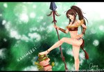 anthro bodypaint duo female male male/female melee_weapon outside polearm size_difference spear stepped_on weapon unknown_artist league_of_legends riot_games tencent nidalee_(lol) teemo_(lol) human mammal yordle hi_res