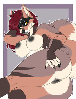 anthro areola arm_scar bedroom_eyes big_breasts big_butt black_nails breasts brown_body brown_fur butt chin_piercing colored_nails facial_piercing female freckled_face freckles fur genitals glistening glistening_areola glistening_genitalia glistening_hair glistening_nipples glistening_vulva hair hand_behind_head hand_on_butt huge_breasts long_hair long_tail looking_at_viewer markings mole_(marking) muscular muscular_female nails narrowed_eyes nipples nose_piercing nose_ring piercing presenting presenting_hindquarters presenting_vulva red_hair ring_piercing scar seductive simple_background smile solo spread_butt spreading tail thick_thighs tribal vulva white_body white_fur yellow_eyes hyperiontrash reverie_(velkys) canid canine canis mammal wolf hi_res