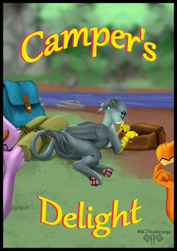 anthro backpack beak black_border blue_bag blue_eyes border brown_bag butt camping claws curled_tail detailed_background dirt facial_horn feathers female female/female female_focus feral fingers fluffy fluffy_chest fluffy_tail fur grass grey_body group hair hand_on_chin hiding horn licking licking_lips long_tail looking_at_another looking_down lying lying_on_ground male male/female nose_horn obscured_genitals obscured_pussy on_front on_ground orange_body pawpads paws plant ponytail purple_body rear_view river river_bank rock scales sleeping_bag snout solo_focus tail text thinking title title_card tongue tongue_out tree trio wide_eyed wings mik3thestrange friendship_is_magic hasbro my_little_pony mythology gabby_(mlp) smolder_(mlp) spike_(mlp) avian dragon gryphon mythological_avian mythological_creature mythological_scalie scalie 2024 comic cover cover_art cover_page english_text hi_res signature